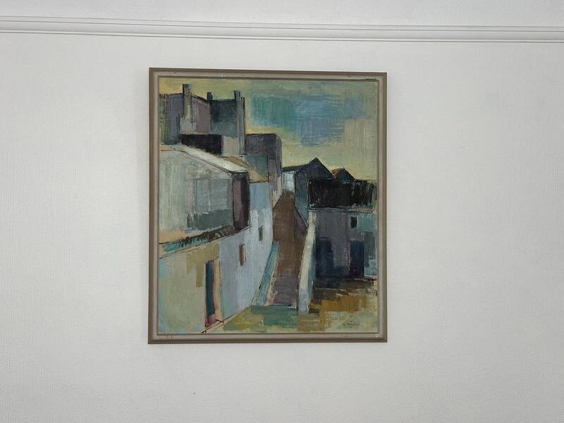 Original Swedish mid-century oil on canvas – “City” by Gustaf Höglund – vintage & framed – 80 × 70 cm