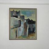 Original Swedish mid-century oil on canvas – “City” by Gustaf Höglund – vintage & framed – 80 × 70 cm