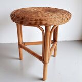 1960s Handmade Vintage French Riviera Wicker & Bamboo Side Table