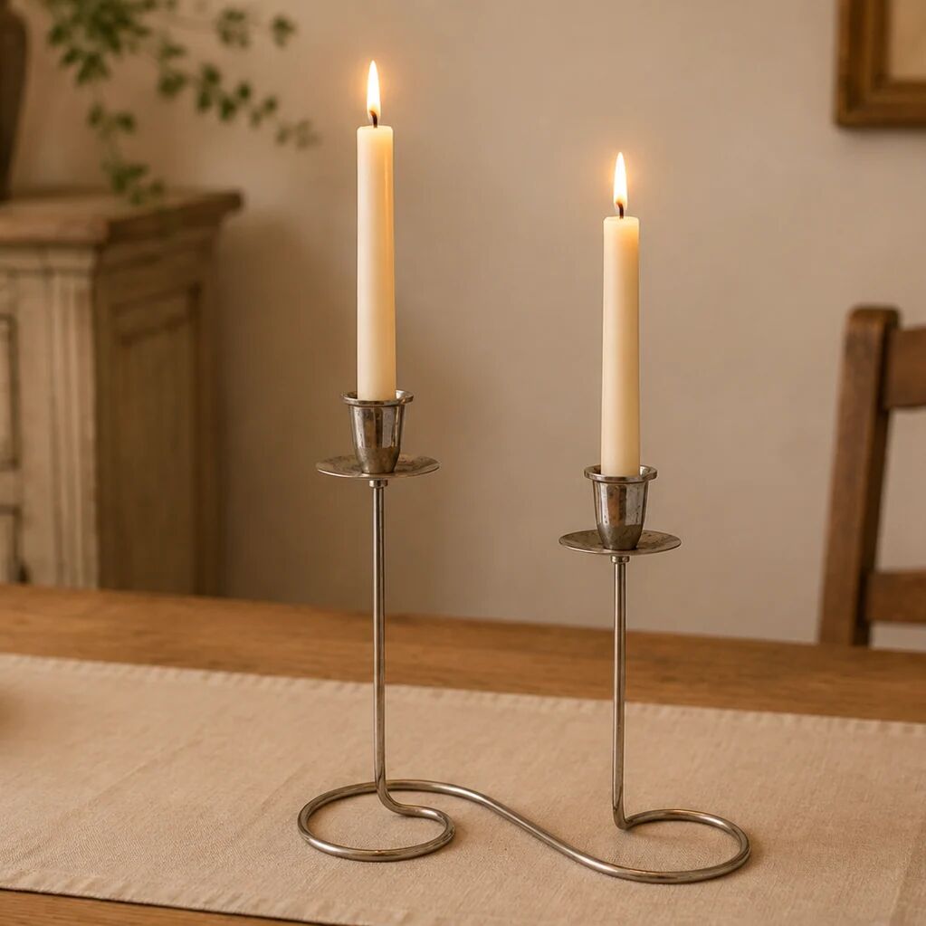 Vintage double candlestick in chrome metal – Spiral design