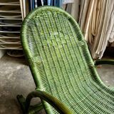 Children's rocking chair in woven wicker and green rattan