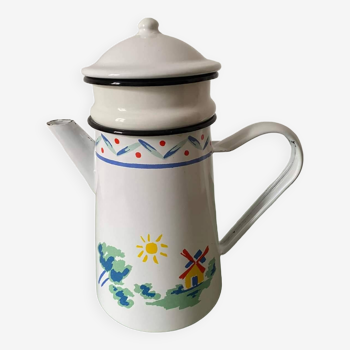 Enameled metal coffee maker “Pays sage” by Geneviève Lethu 1996