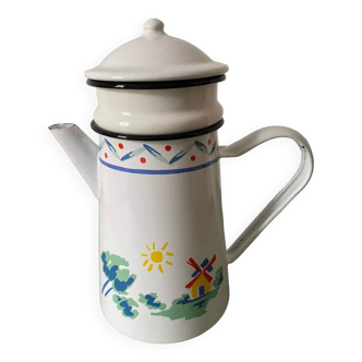 Cafetière métal émaillé "Pays sage" de Geneviève Lethu 1996