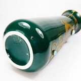 Antique secession vase in ceramic green glaze with copper & turquoise-1900s