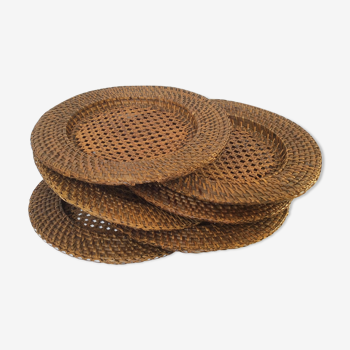 Six rattan under-plates, basketry, wicker