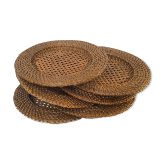 Six rattan under-plates, basketry, wicker