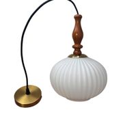 Vintage Scandinavian pendant light in white pleated opaline
