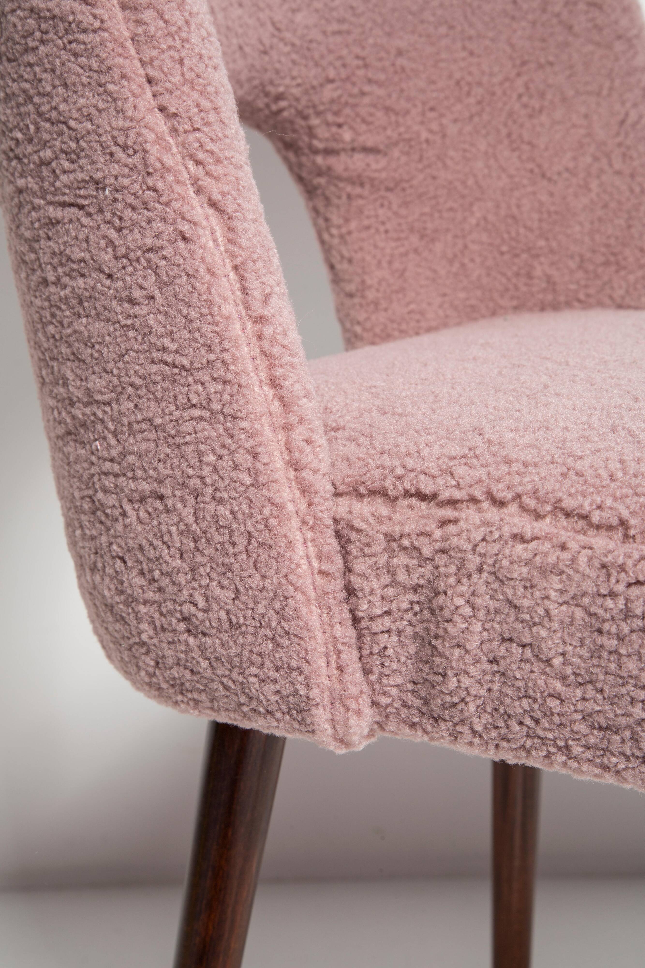 Mid-century pink boucle shell chair, Europe, 1960s