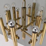 Italian brass chandelier 12 spot pendant lamp by Gaetano Sciolari, 1970s