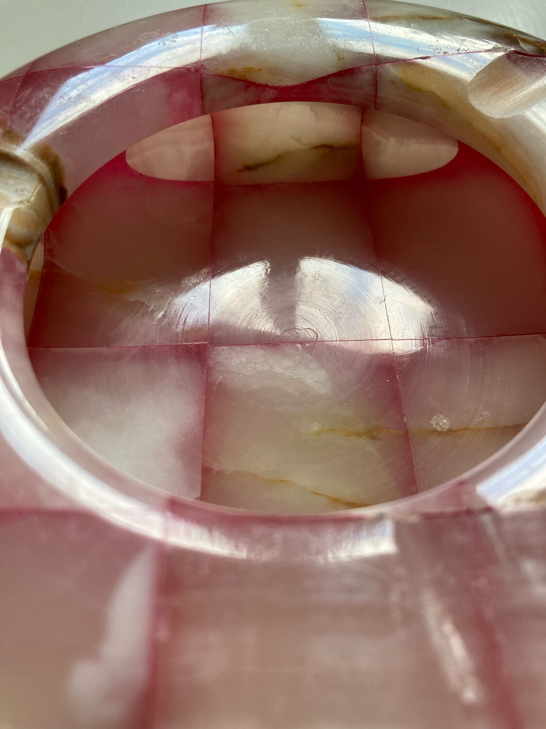 Ashtray with pink and white onyx checkerboard