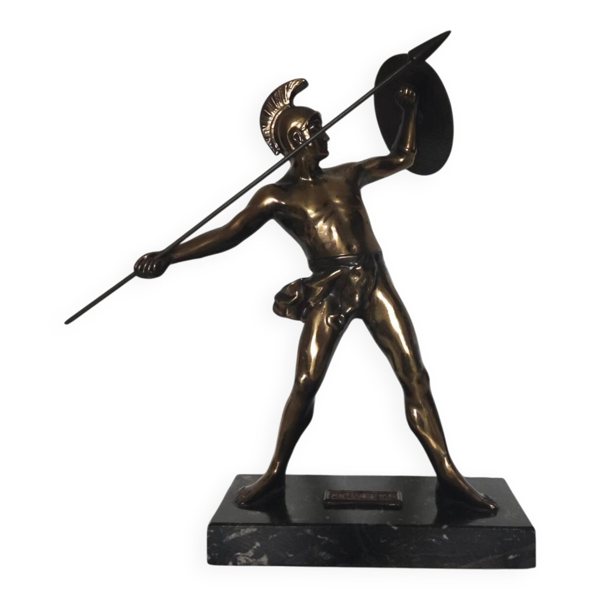 Large statue of Achilles, Greek warrior, marble base, ancient mythology.