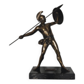Large statue of Achilles, Greek warrior, marble base, ancient mythology.
