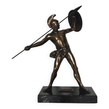 Large statue of Achilles, Greek warrior, marble base, ancient mythology.