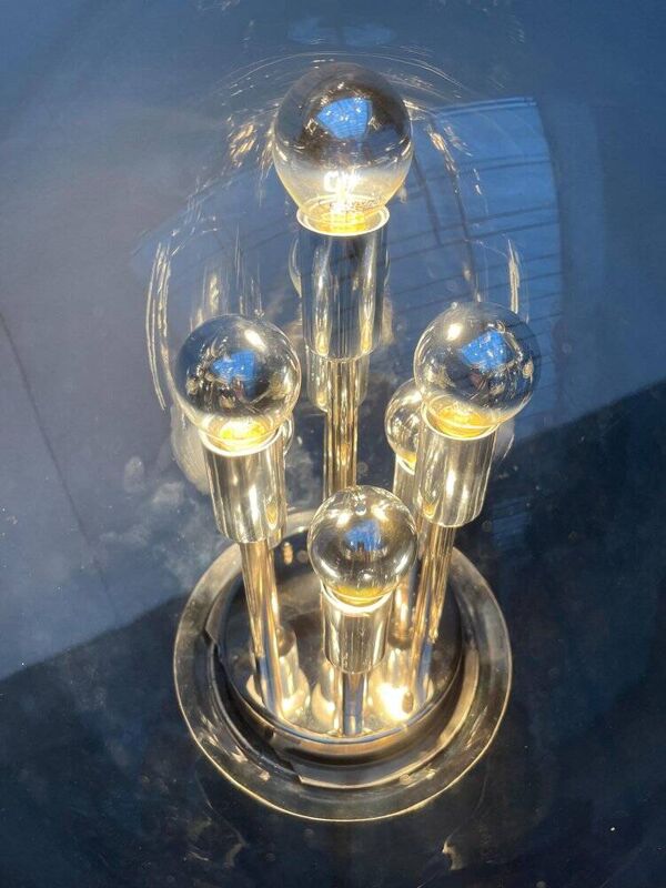 Lampadaire Space Age sphérique en métal chromé et verre Doria Leuchten, Allemagne 1960