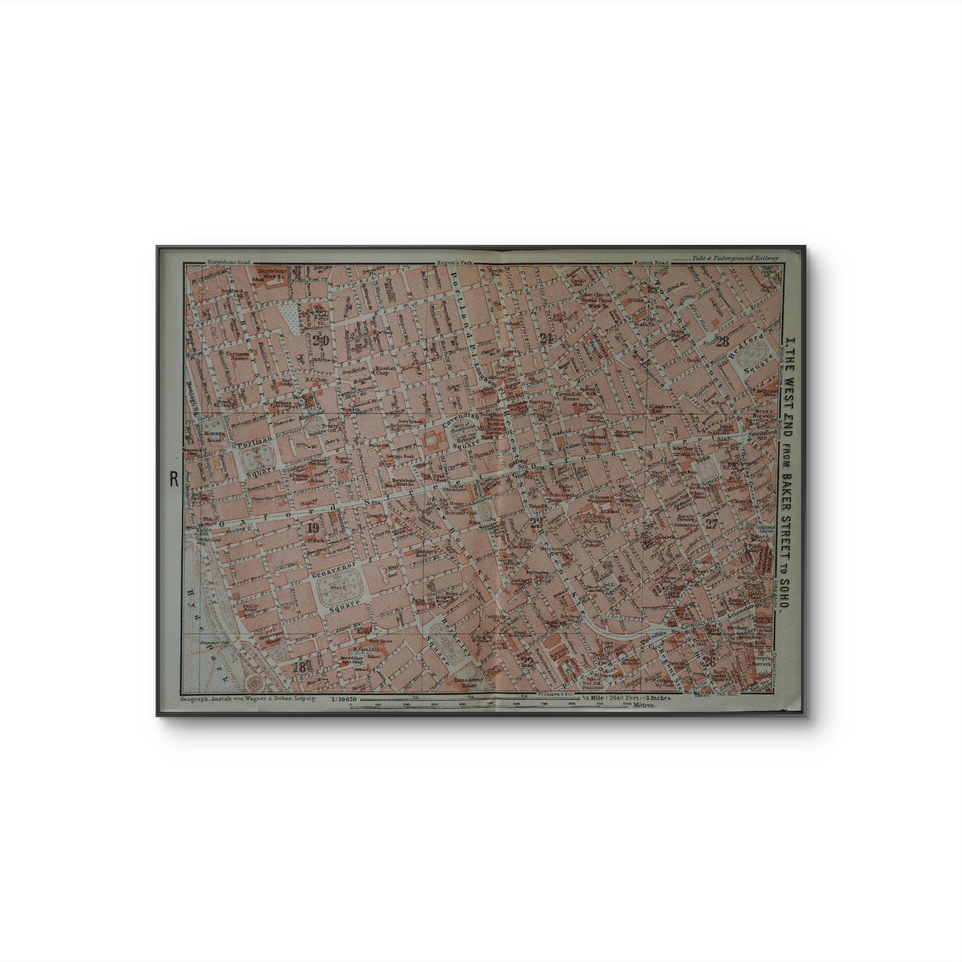 Old map London West End, UK - 1913 | Vintage wall decoration