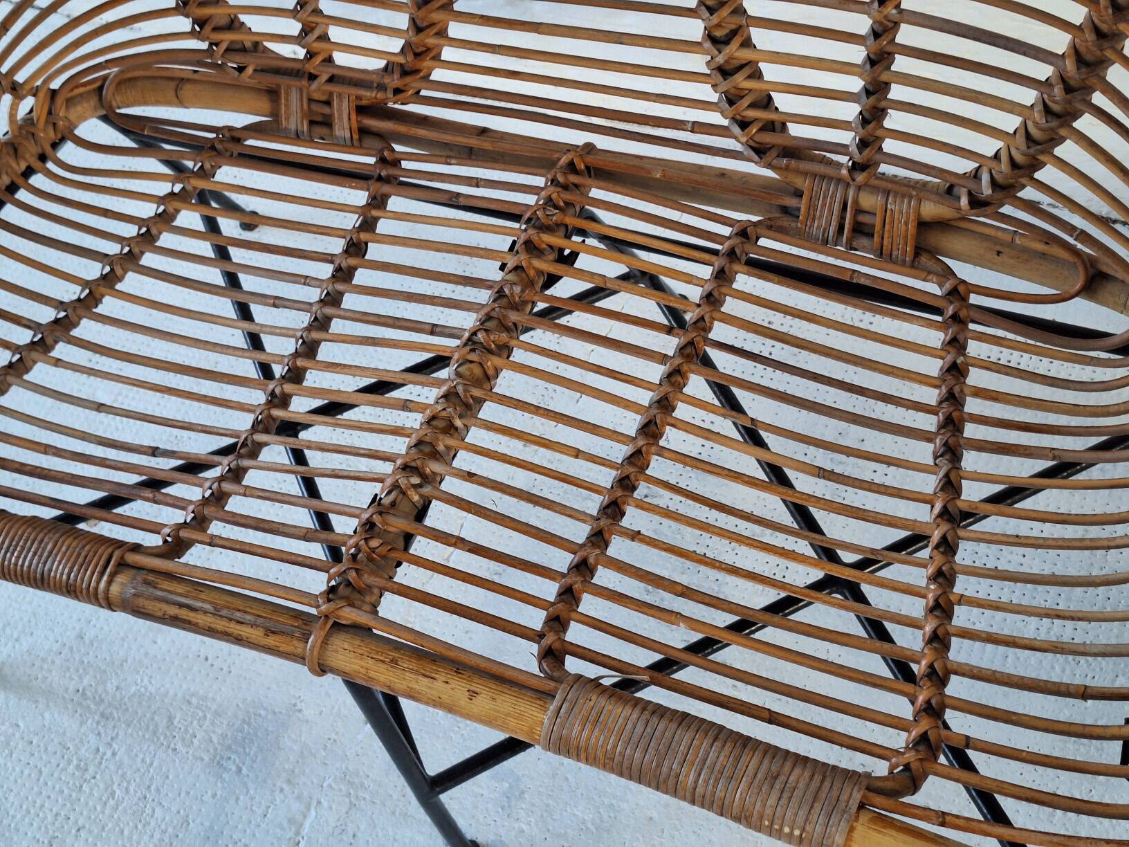 Italian mid century bamboo and iron 2-seater sofa, 1960s
