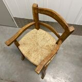Chaise haute enfant en bois et assise en paillage