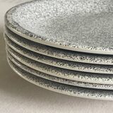 12 speckled ceramic plates.