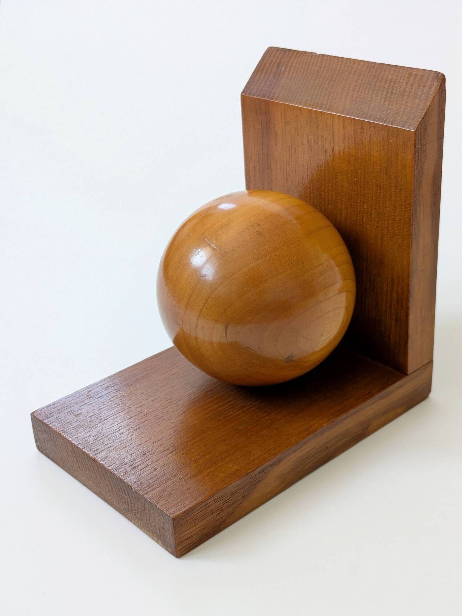 Pair of vintage bookends with polished wooden balls, Art Deco style