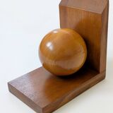 Pair of vintage bookends with polished wooden balls, Art Deco style
