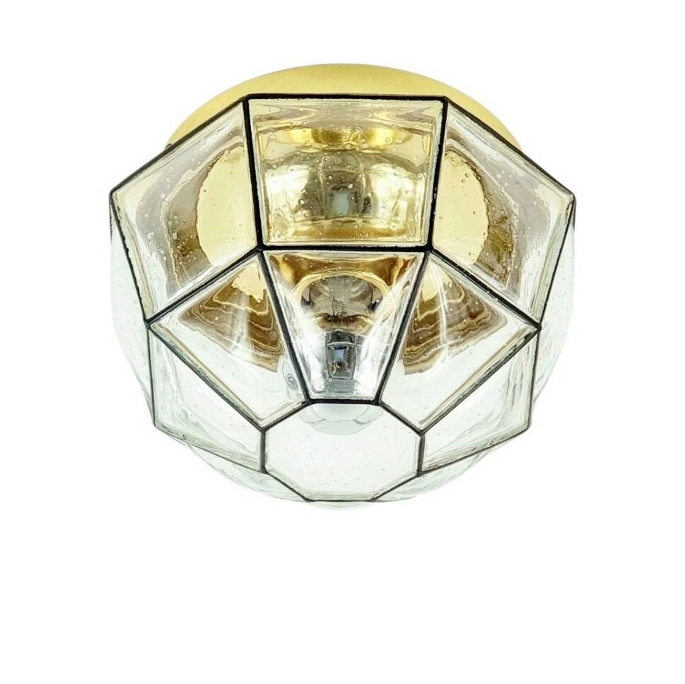 Mid-Century Glass & Brass Ceiling Light or Wall Lamp - Limburg, 1960s/1970s
