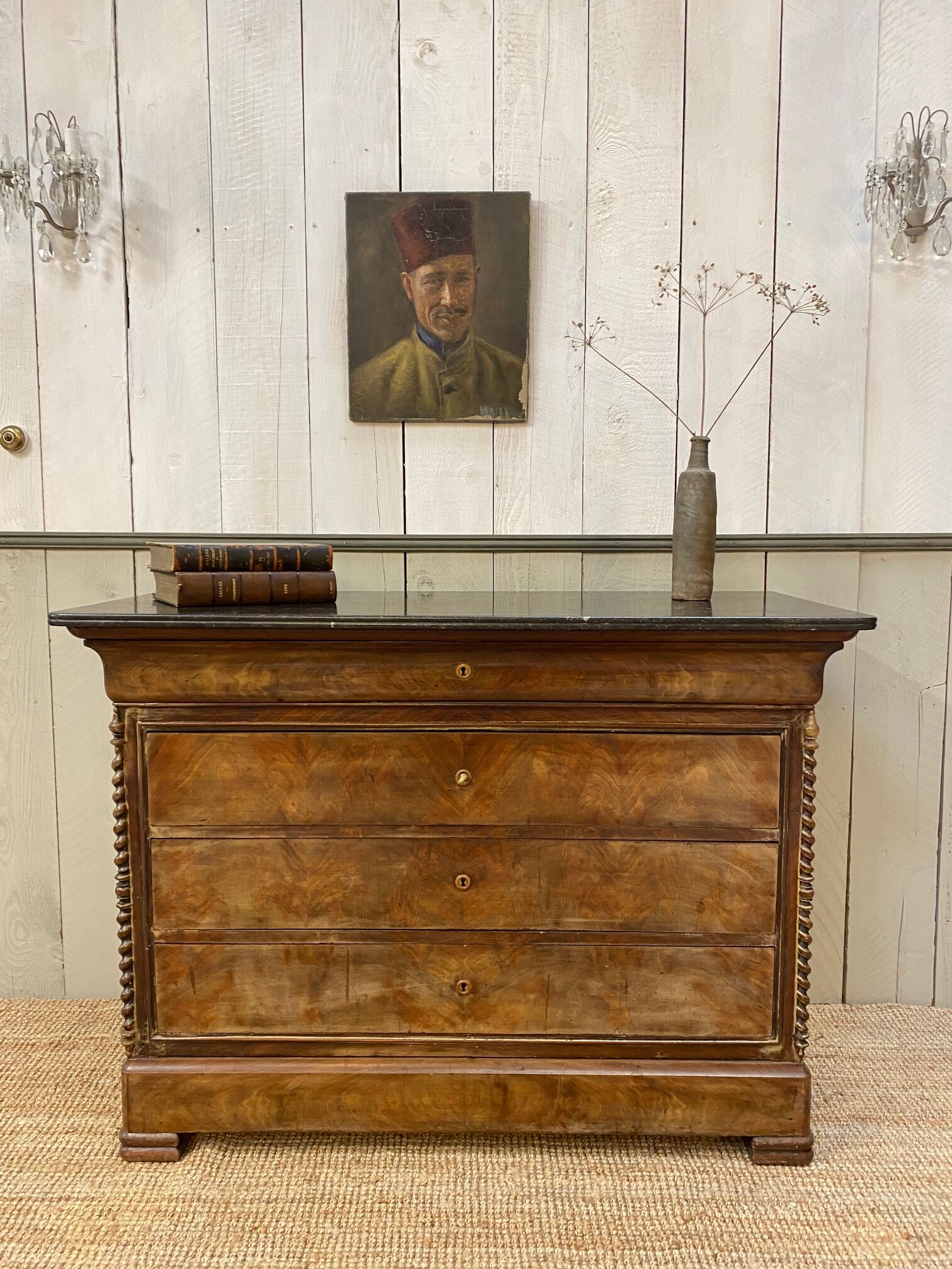 English chest of drawers circa 1920 mahogany veneer and marble top