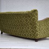 1960s, Danish 3-seater sofa, furniture velour, carved oak wood.