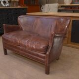 Small Vintage Bench Sofa Studded Leather Sofa 1970s