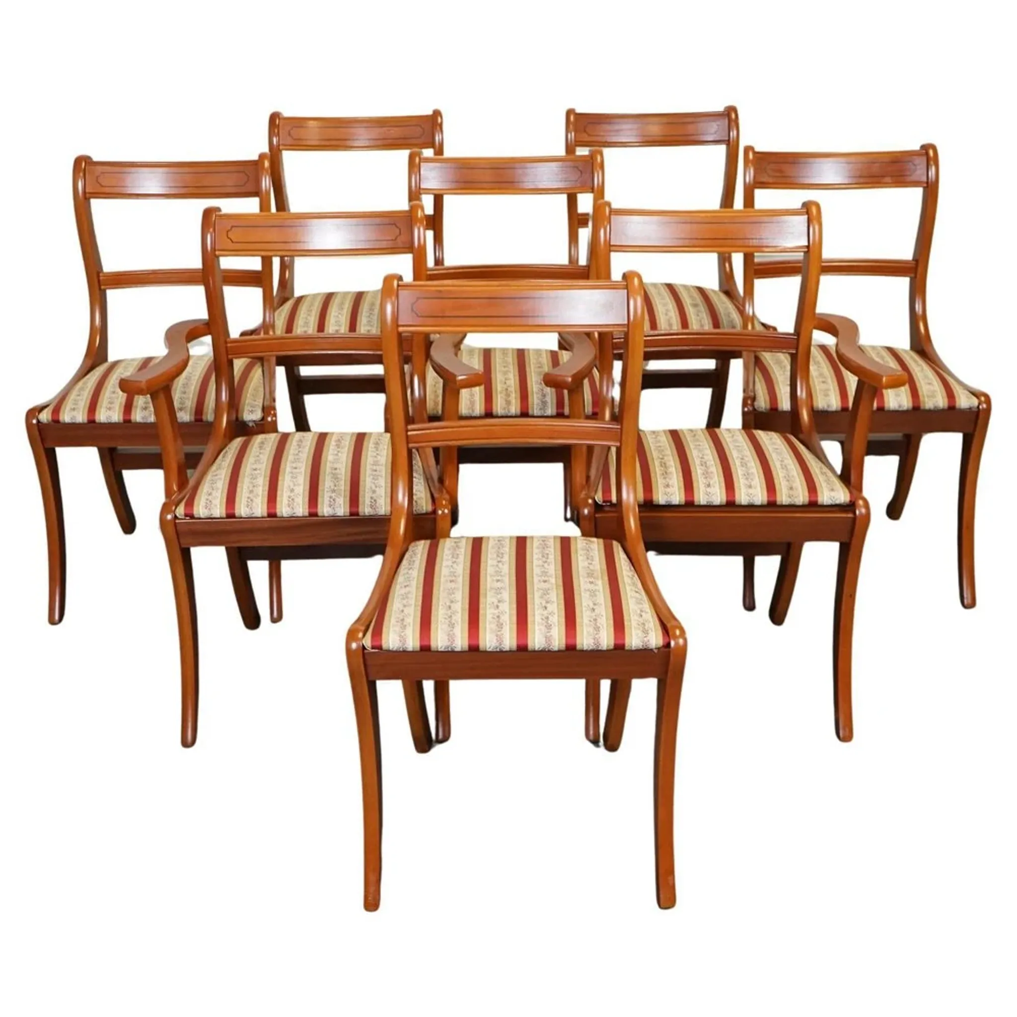 Vintage Yew Wood Dining Chairs, Set of 8