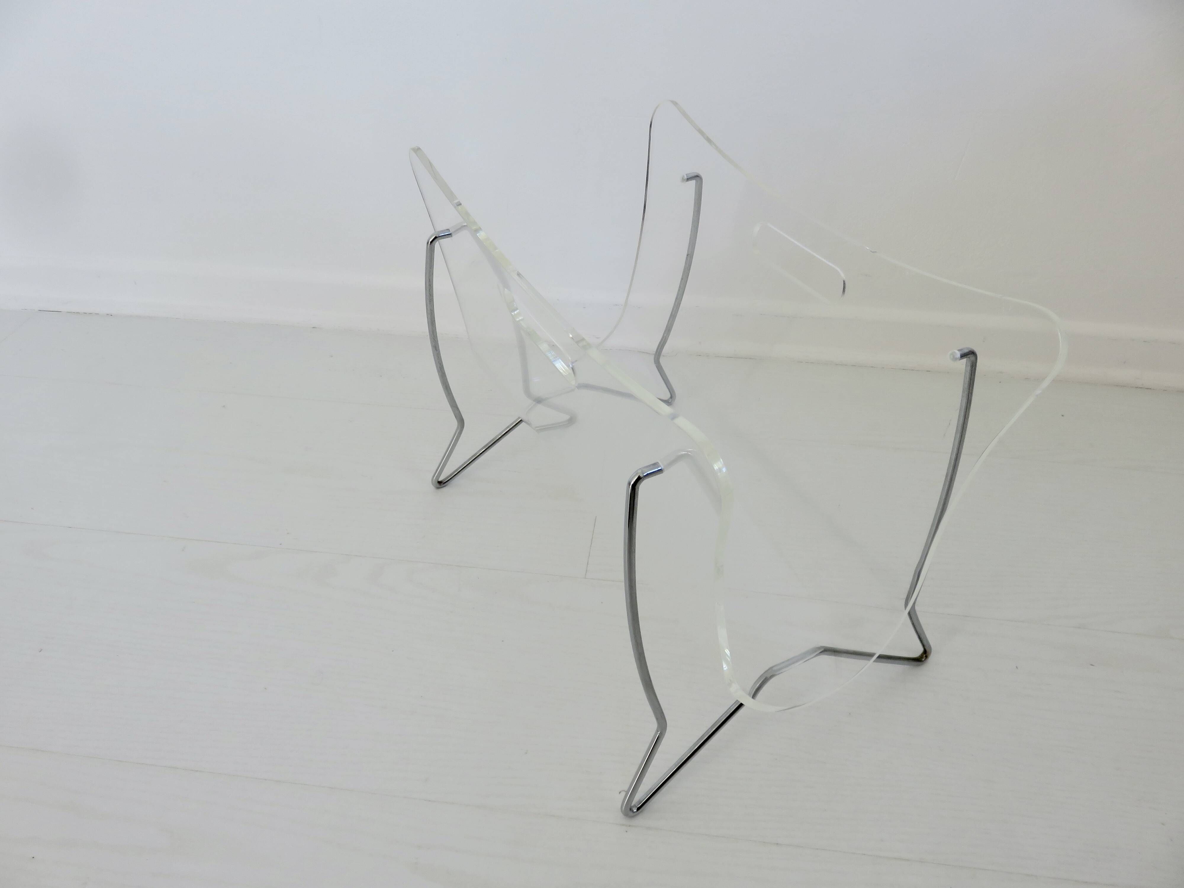 Magazine rack for Roche Bobois in plexiglass and chromed metal, 1970