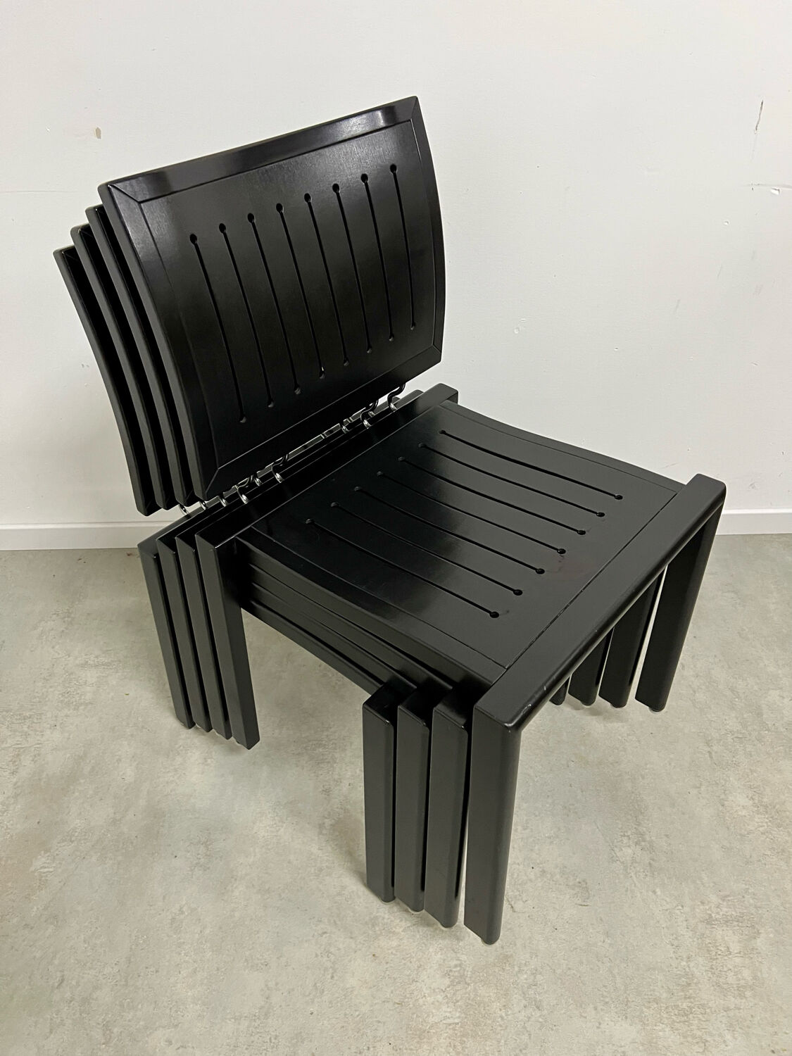 Lot 4 old vintage design chairs Dieticker Bruno Rey black wood year 70