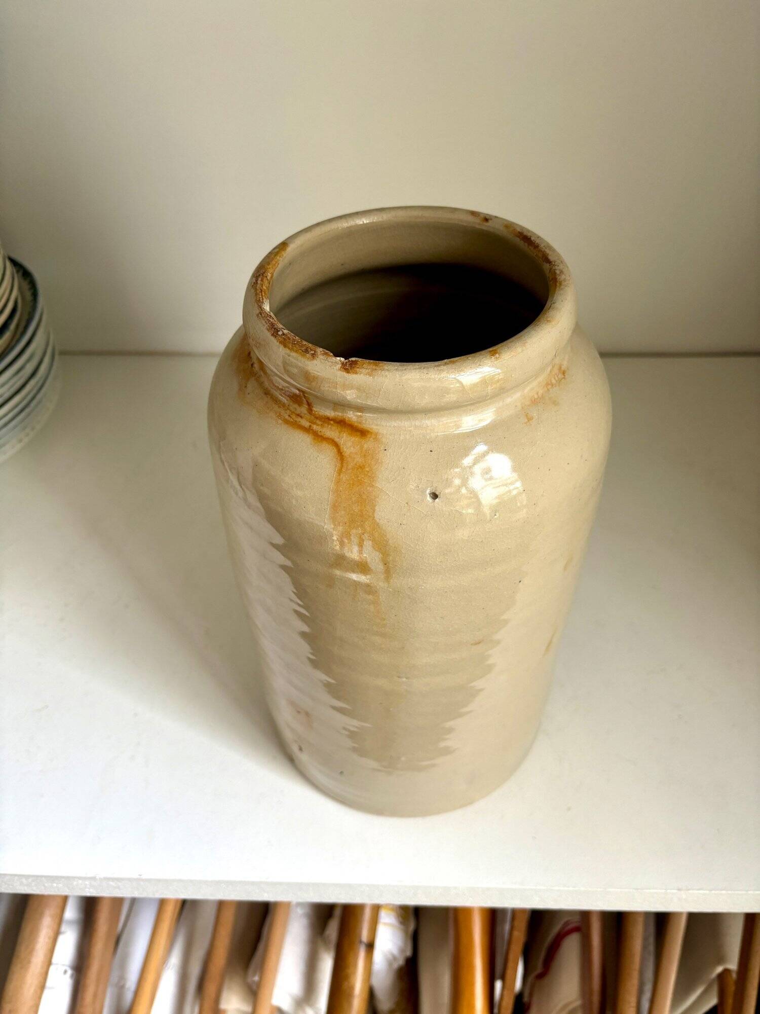 Beige glazed stoneware mustard pot n°4