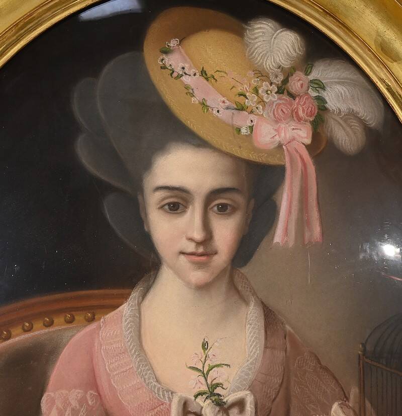 Important Pastel “The Girl with the Canary”, 19th century French school