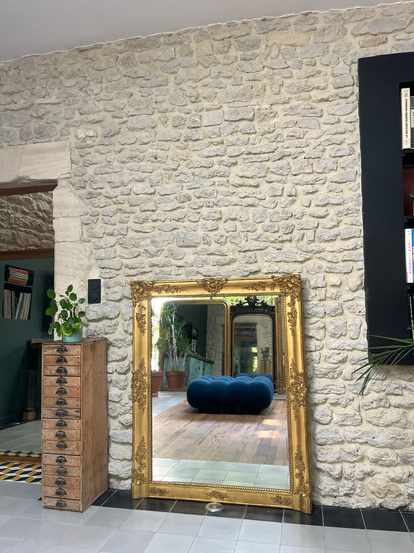 Miroir de cheminée époque Empire 128/102,5cm, trumeau, glace mercure