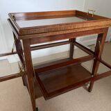 Serving Light mahogany English tea table. Beveled windows. circa 1900. Removable glass top.