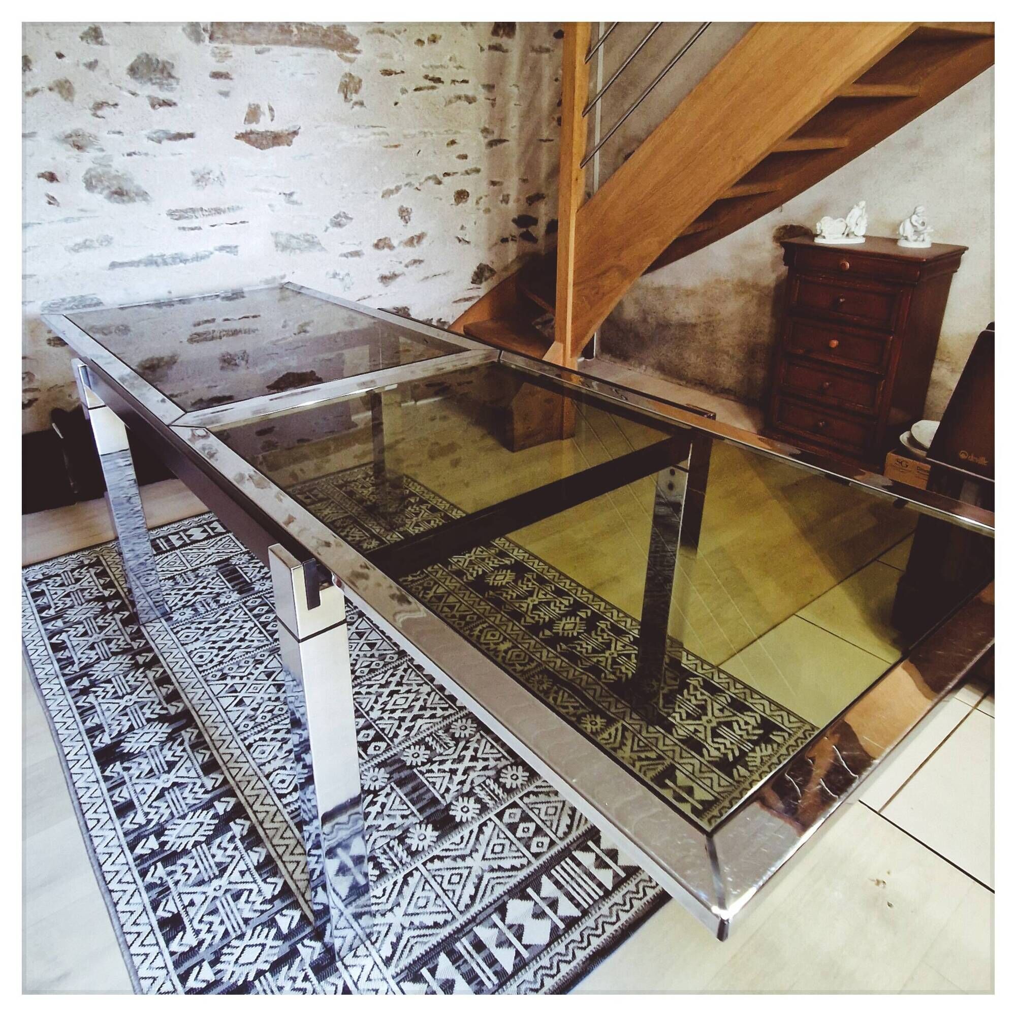 Smoked glass table with chromed metal legs La Metal ARREDO - Milano