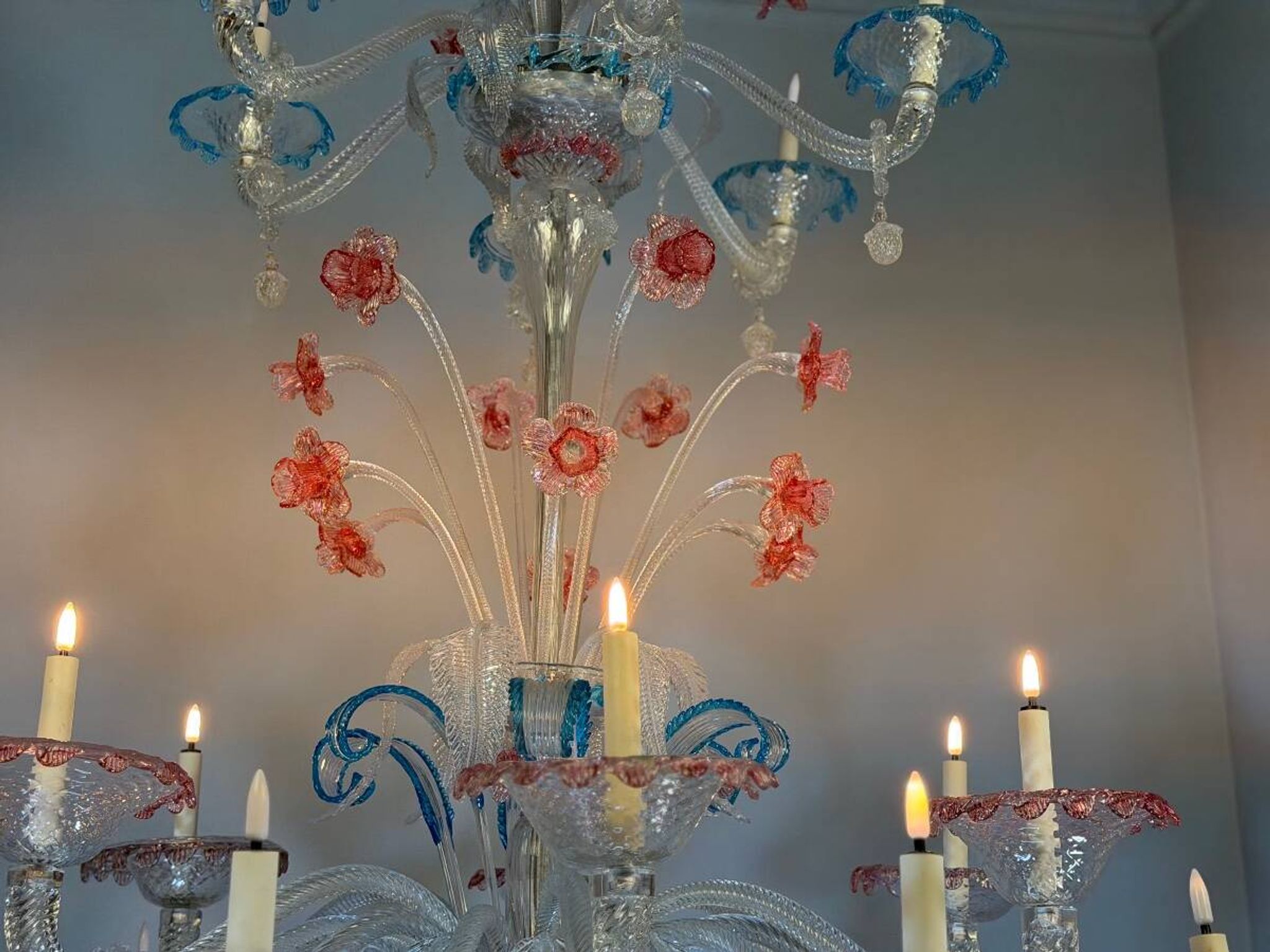 Grand lustre vénitien en verre de Murano multicolore,vers 1920