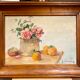 Old painting, still life with roses and oranges, signed circa 1950.