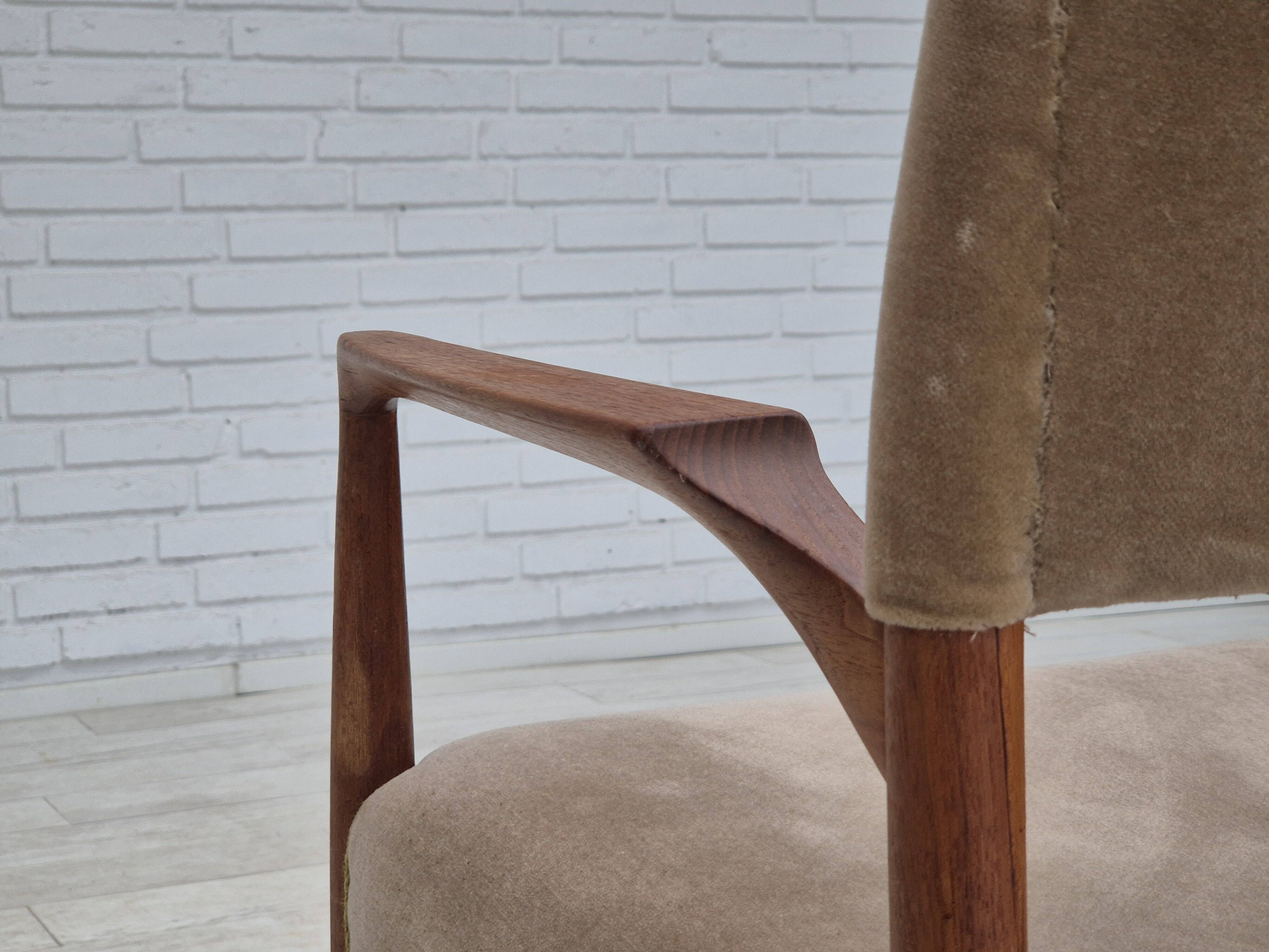 1960s, Danish chair, solid teak wood, furniture velour.