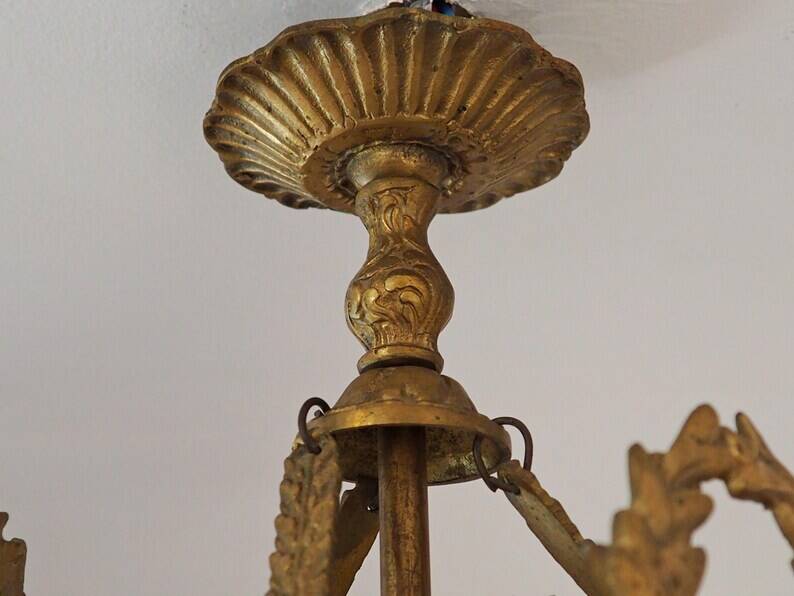 Antique French Louis XVI Style Glass and Bronze Pendant Lamp c. 1900