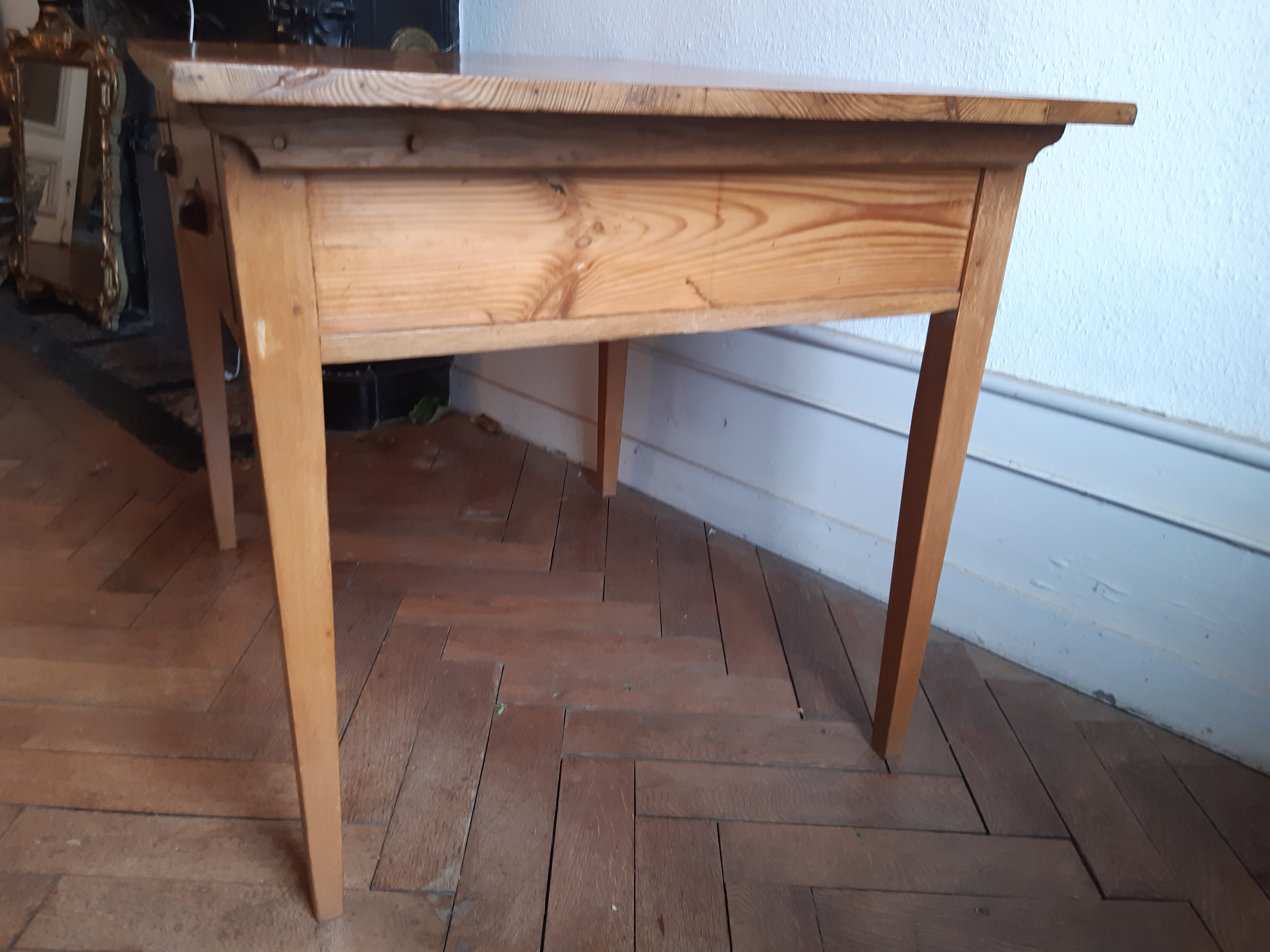 Old office table vintage fir 1900 2 drawers