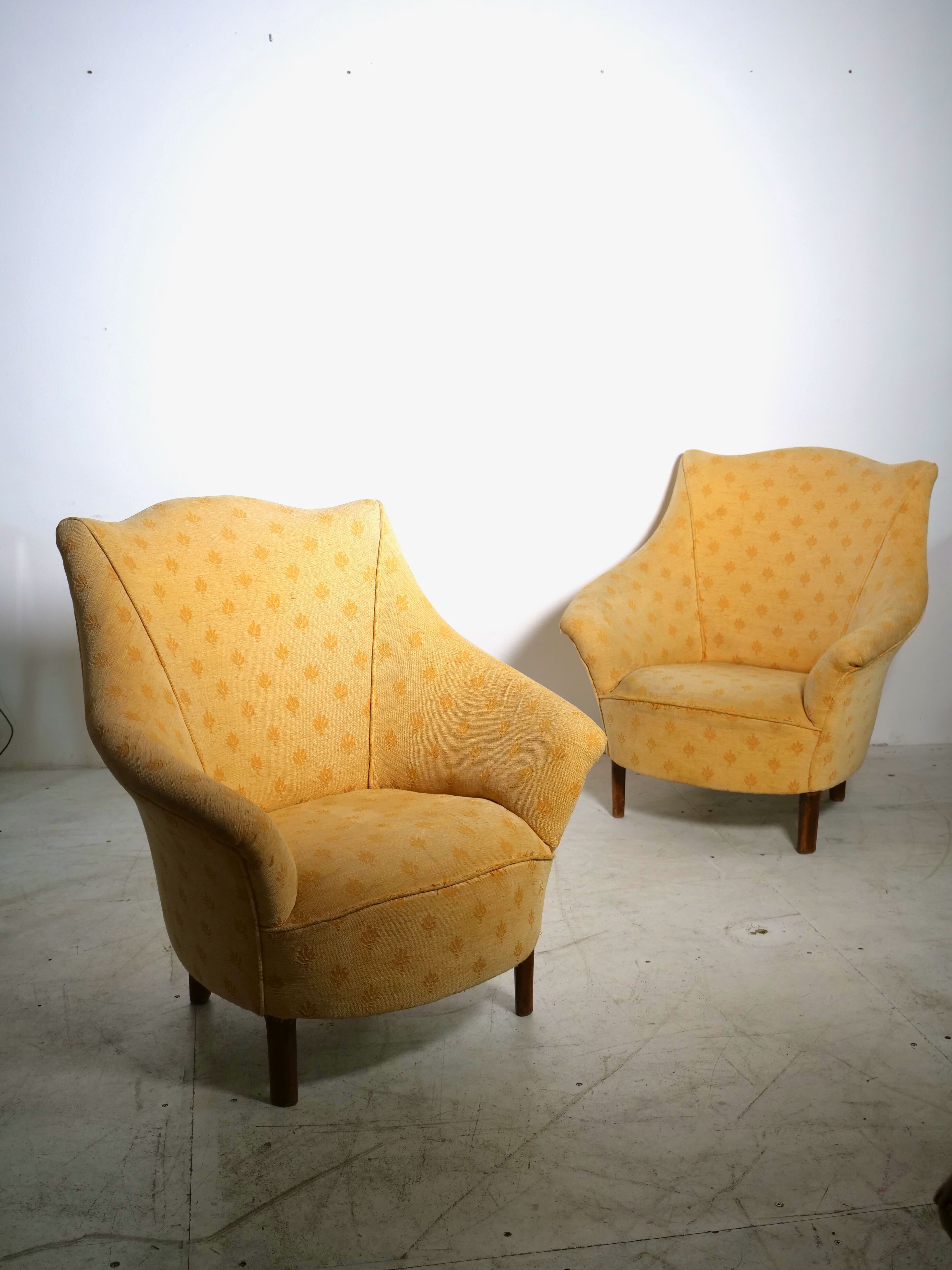 Pair of yellow vintage armchairs
