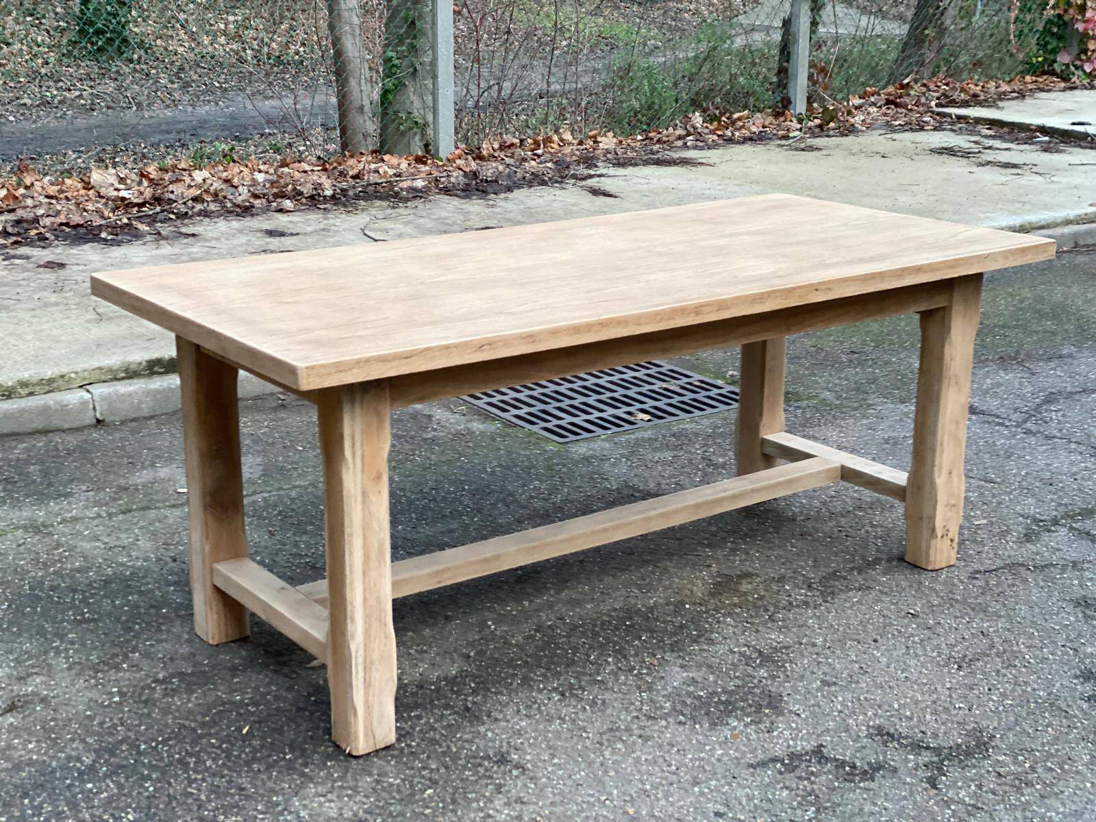 Renovated farmhouse dining table in raw oak from the 20th century, 180cm with drawer.