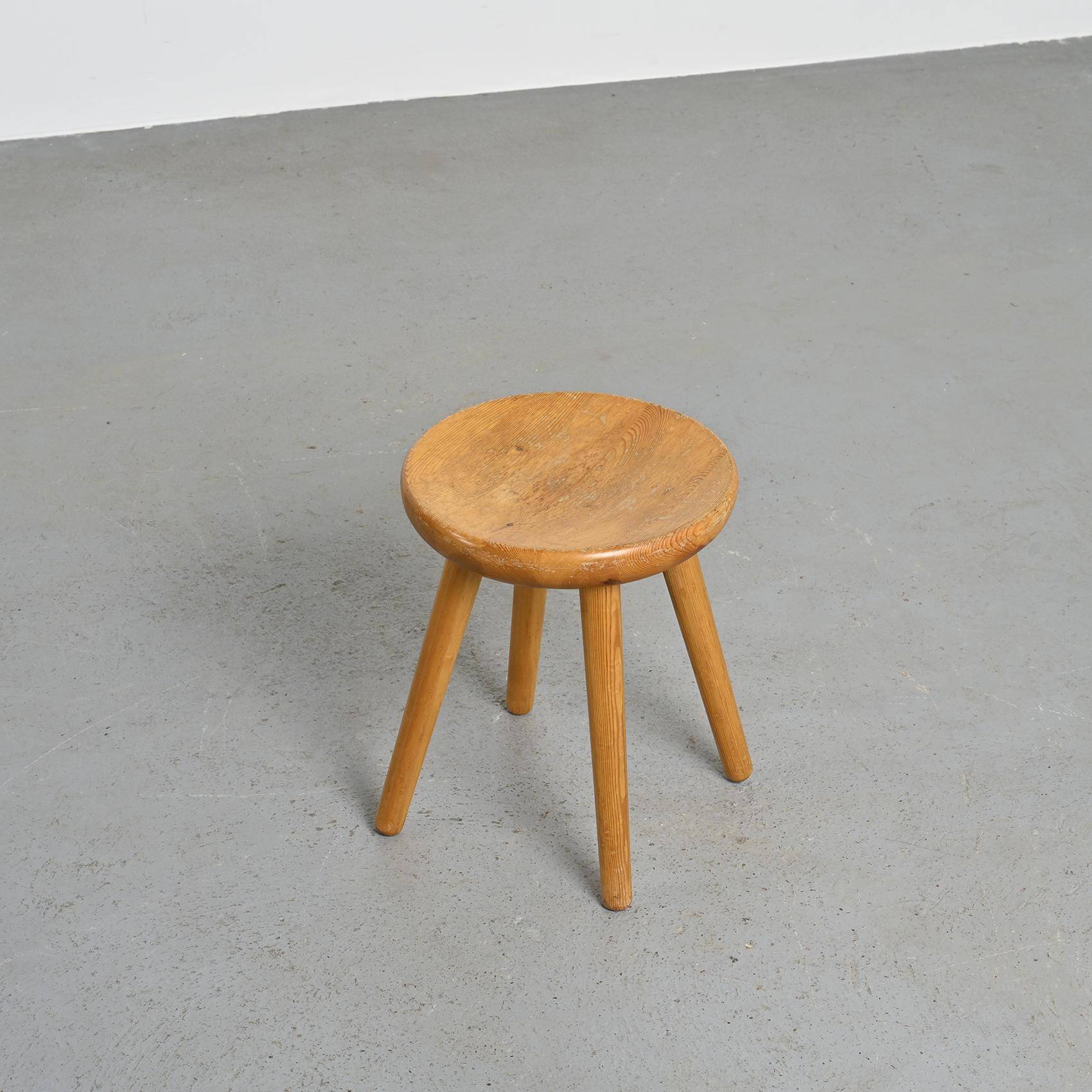 Pine stool by René Martin, France, circa 1965