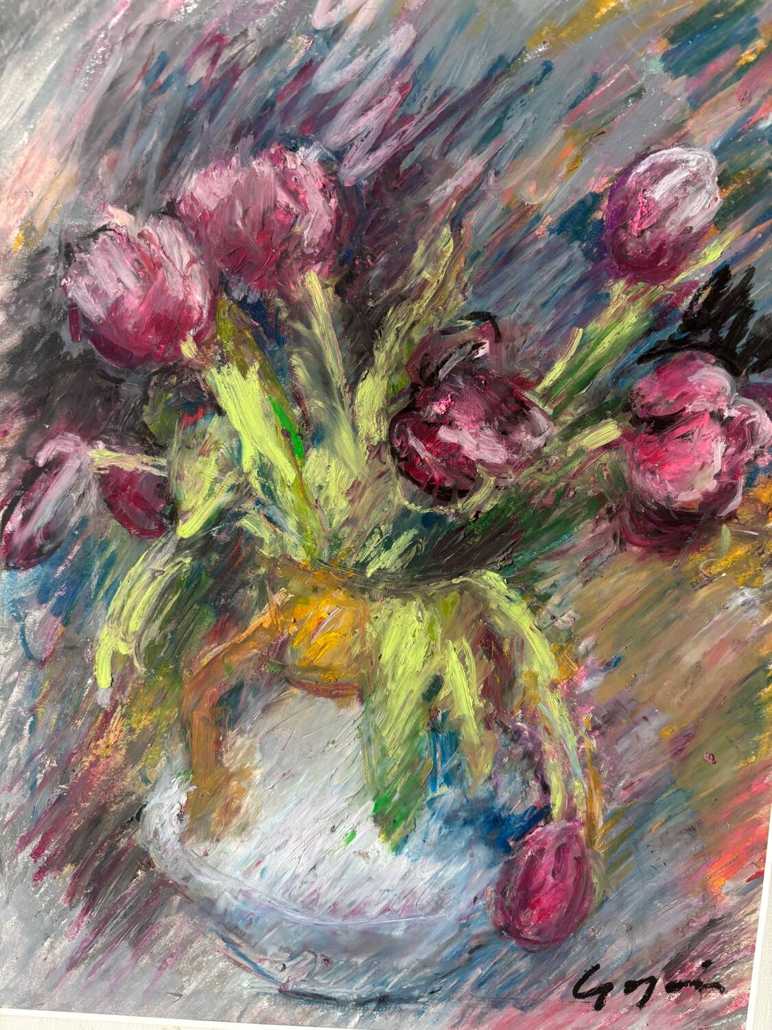 Vase with tulips signed