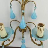 Pair of vintage wall lamps Murano blue opaline tassels
