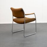 Armchair, 1960s, chrome metal frame, teak armrests.