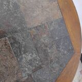 Round coffee table in oak and vintage stones