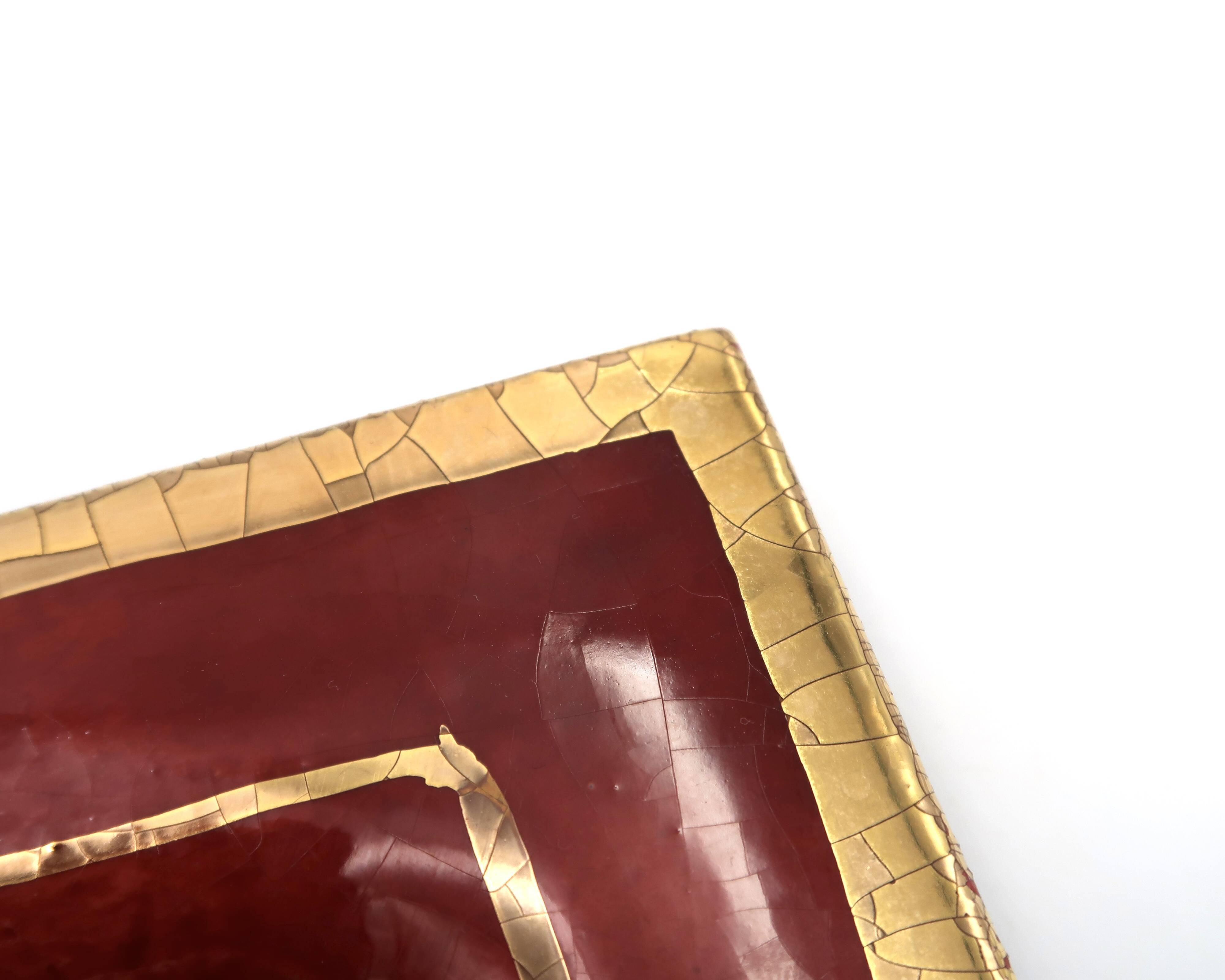 Georges Pelletier red and gold square ceramic pocket emptier, 1970s