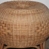 Pouf in osier and rattan from the 70s